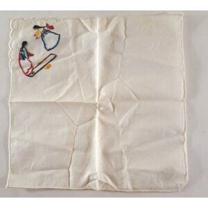 Vintage Korean Handkerchief Hankie Embroidered Cottage Industry Square 9"